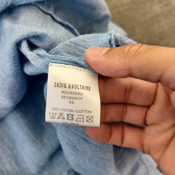 Zadig Voltaire Rousseau Dress Womens XS Blue Sleeveless Ruffles Casual V Neck - Picture 6 of 8